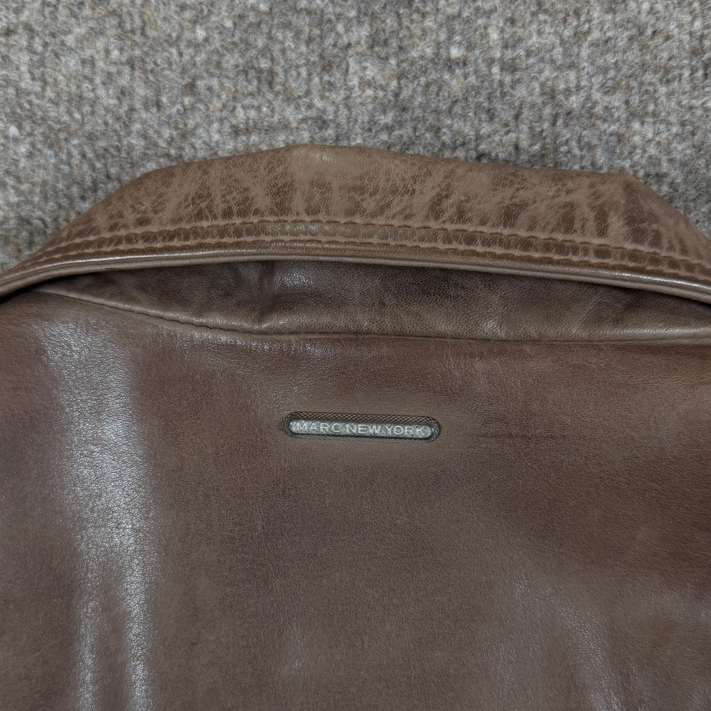 VTG Marc New York Brown Genuine Leather Harrington Jacket Men’s L Full Zip Coat - Picture 5 of 16